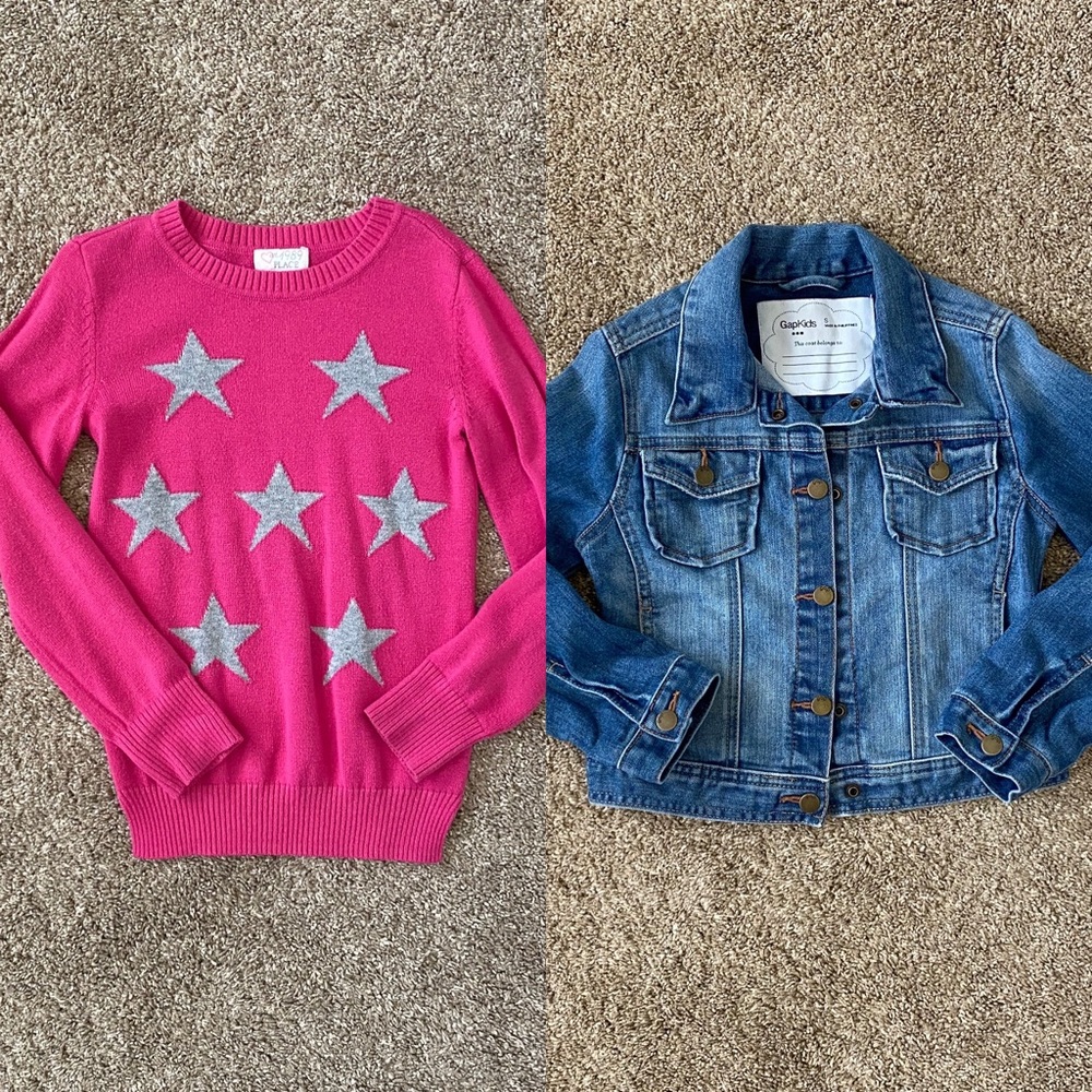 Gap Jean Jacket Paired w/ Hot Pink Star Sweater